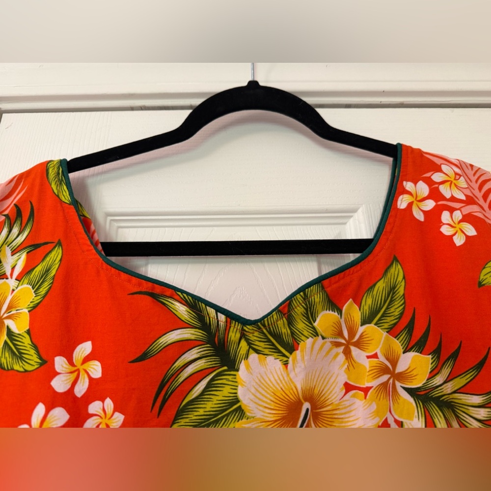 Vibrant Floral Orange Hawaiian MuuMuu Maxi Dress Size Large - Picture 3 of 11